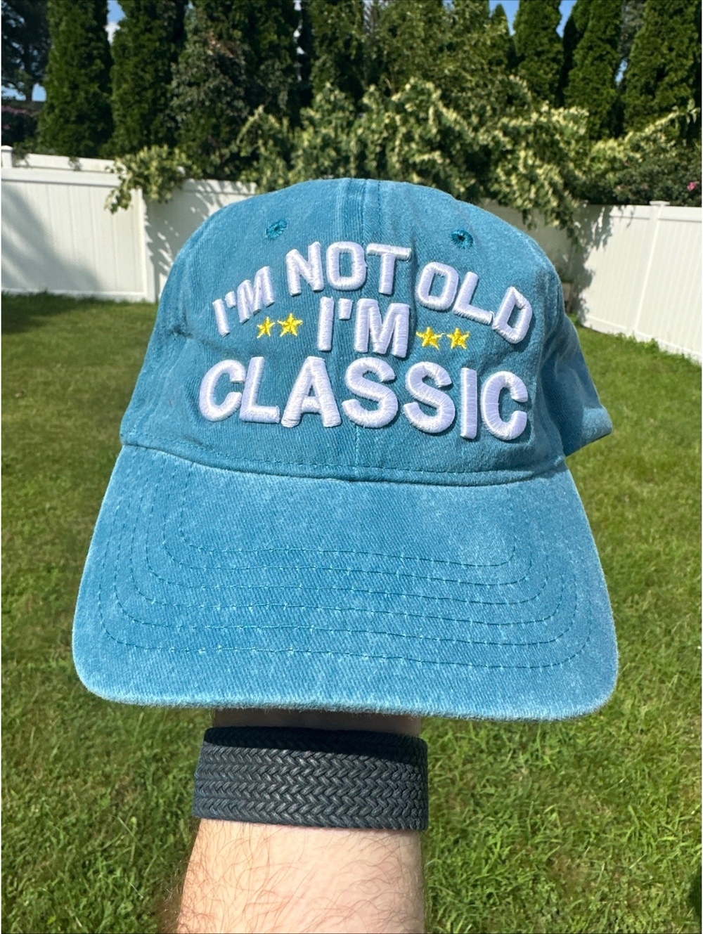 NWOT I'm Not Old I'm Classic Teal Washed Puff Embroidered Dad Hat Cap Strapback